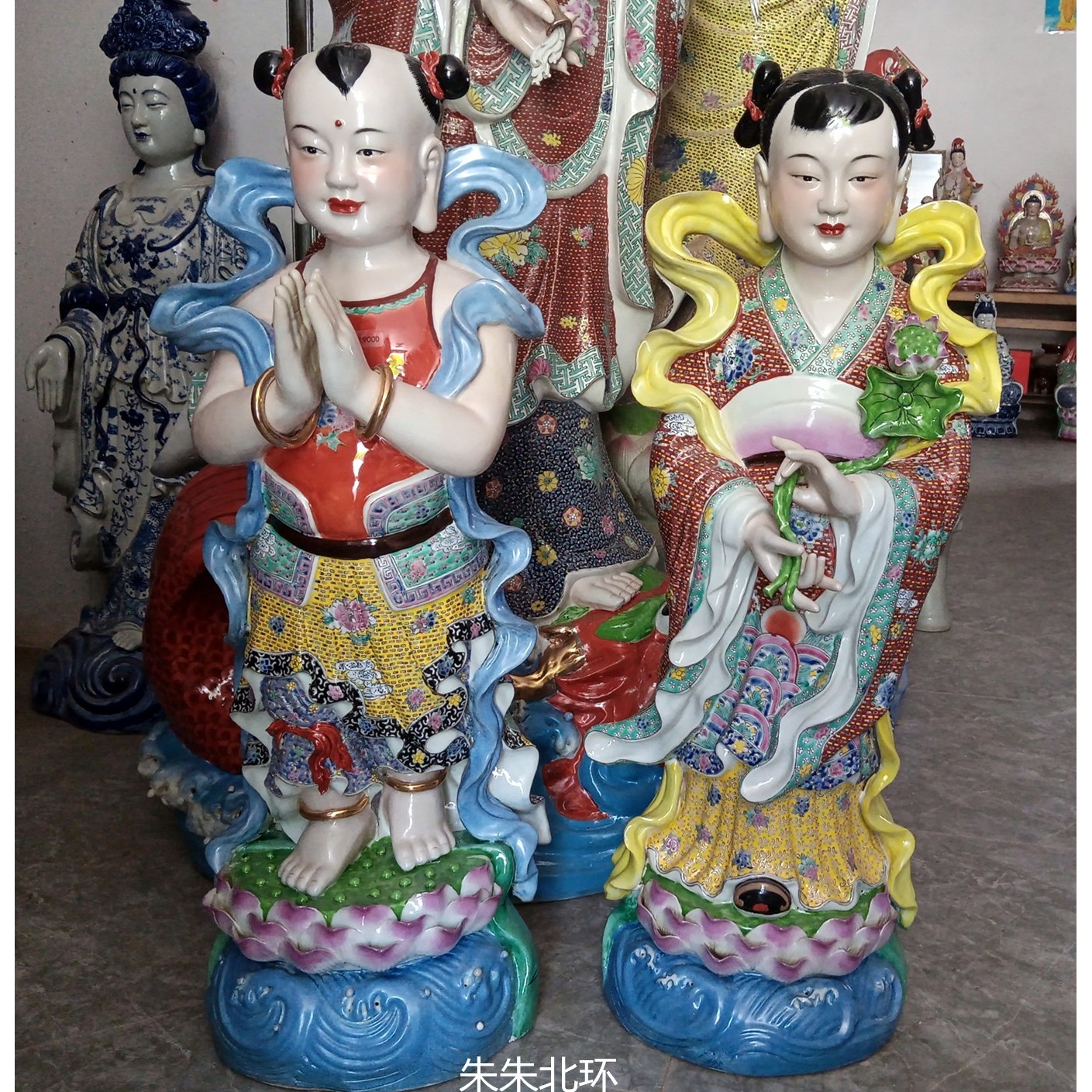 86CM大号陶瓷工艺品摆件招财散善财童子金童玉女人物观音侍童护法