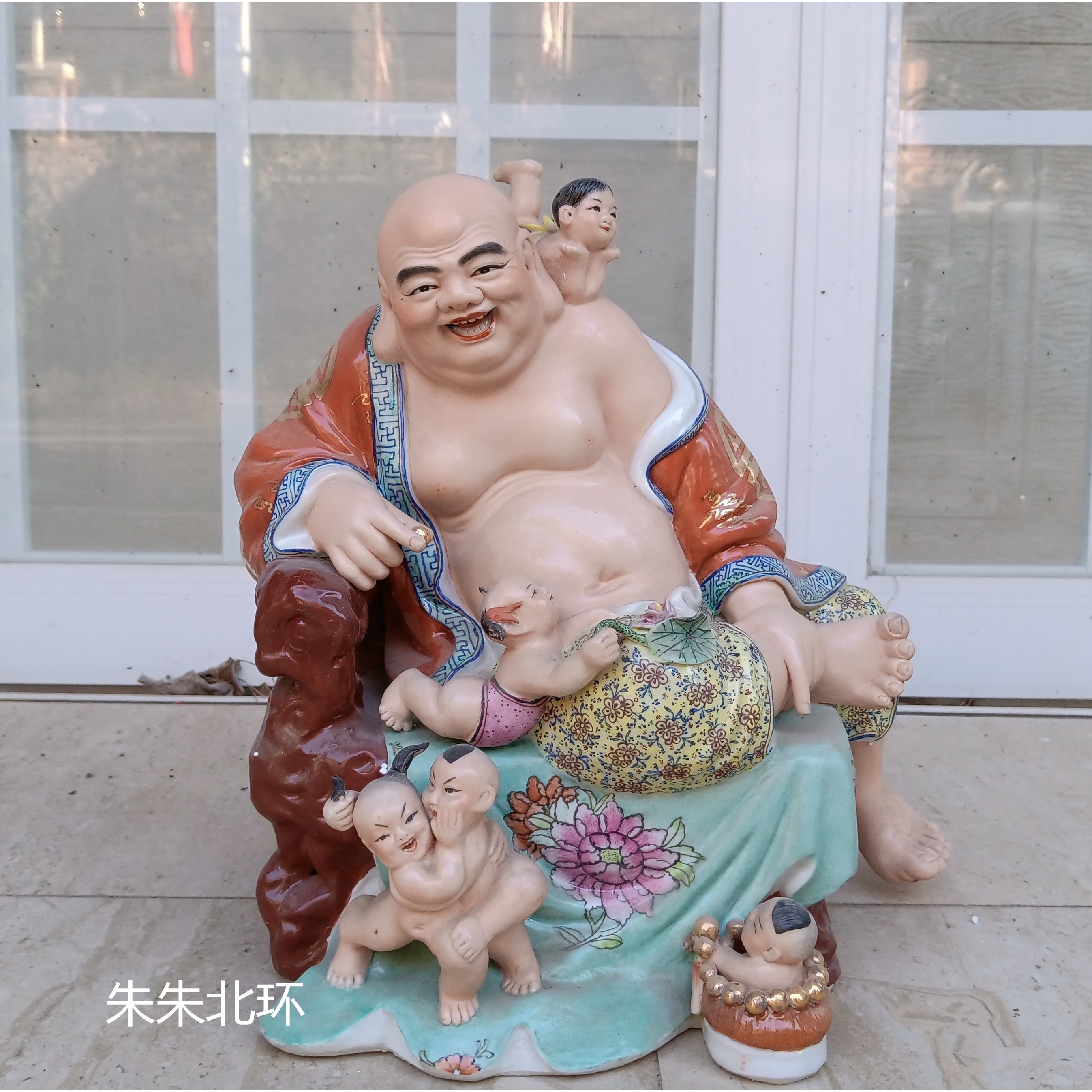 仿古雕塑陶瓷多仔佛五子弥勒佛菩萨像摆件坐招财大肚笑佛五子登科