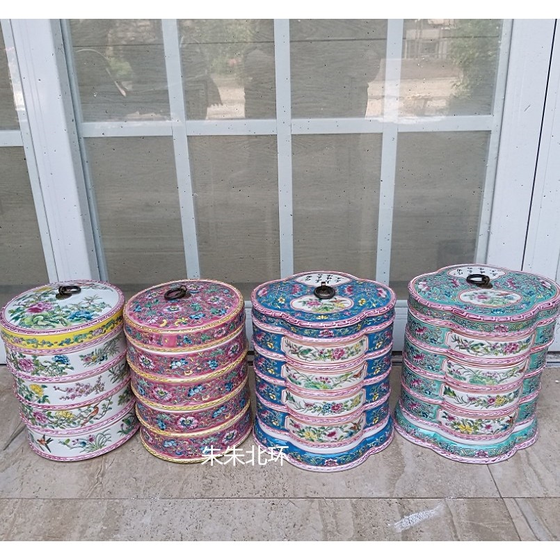 仿古粉彩陶瓷调色盘多层景德镇瓷器食盒四层叠干果盒装饰收纳摆件