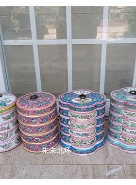 仿古粉彩陶瓷调色盘多层景德镇瓷器食盒四层叠干果盒装饰收纳摆件