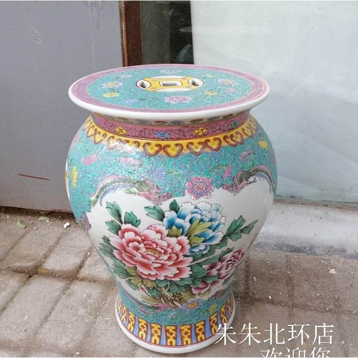 仿古乾隆款陶瓷鼓凳复古换鞋凳子家居装饰品中式古典瓷凳墩牡丹46