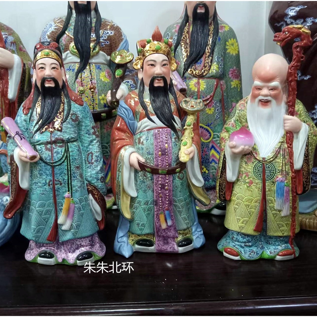 名家彩绘雕塑陶瓷福禄寿三星摆件乔迁家居神像供奉祝寿商务礼品33