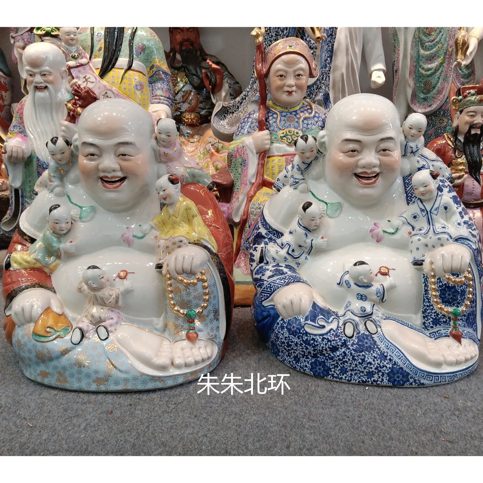 景德镇陶瓷送子弥勒佛佛像笑佛多仔佛摆件五子登科戏弥勒菩萨40CM