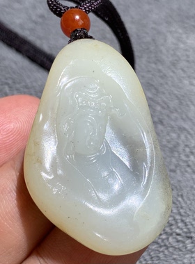 手艺人新疆和田白玉籽料观音头像吊坠 天然洒金皮随形护身玉佩