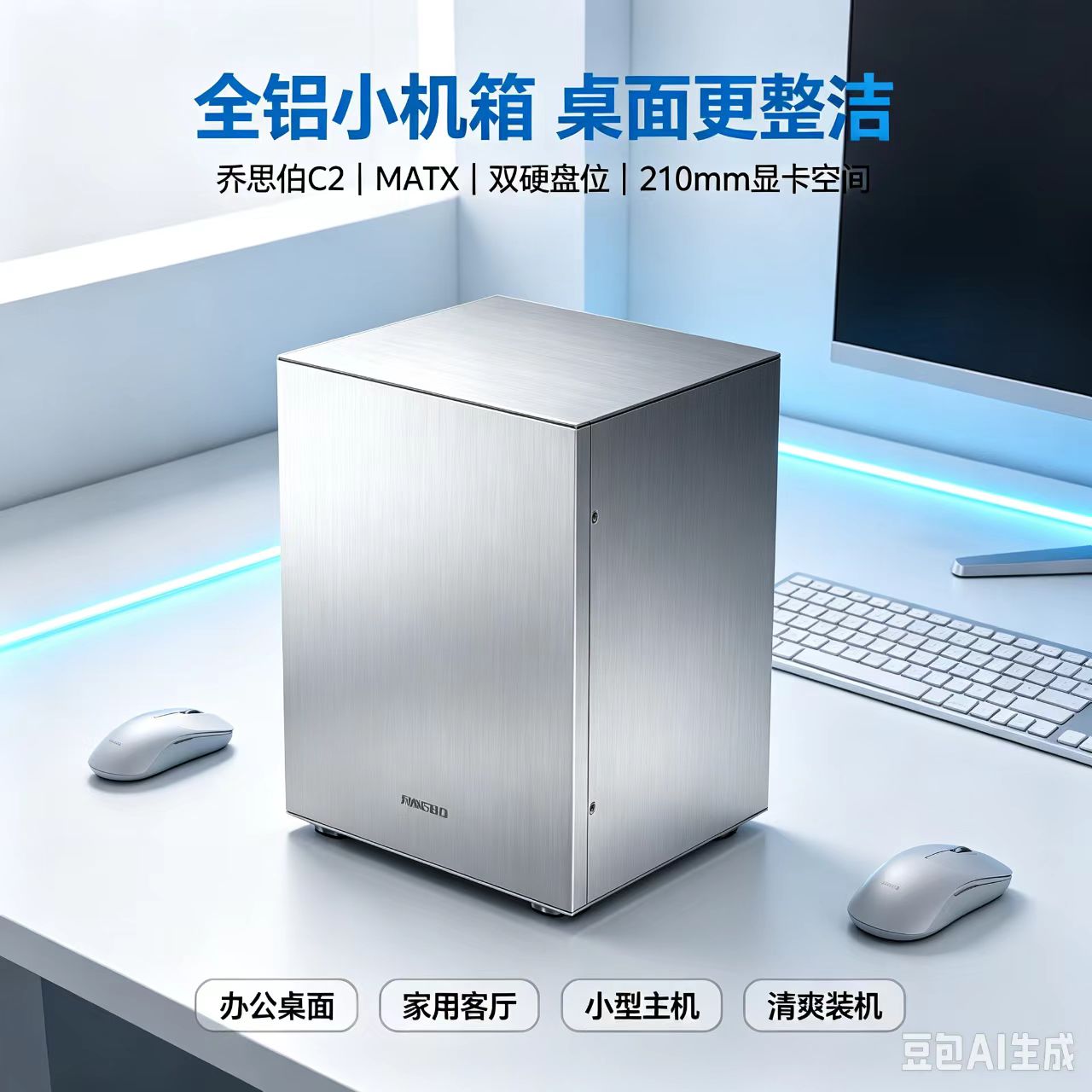 全铝乔思伯C2机箱支持matx主板支持1个3.5寸硬盘/1个2.5寸硬盘