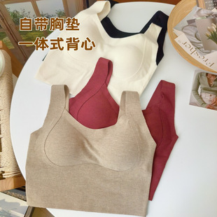 秋冬磨毛保暖提拉背心保暖上衣女收副乳短款美背固定罩杯螺纹