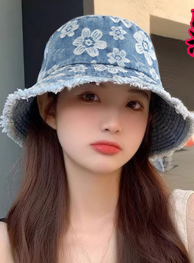 春夏季女时尚织花牛仔布渔夫帽