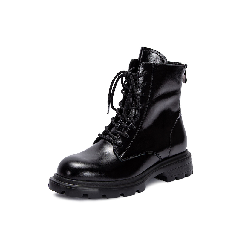 英伦风系带厚底马丁靴女黑色短靴机车靴真皮CHCH