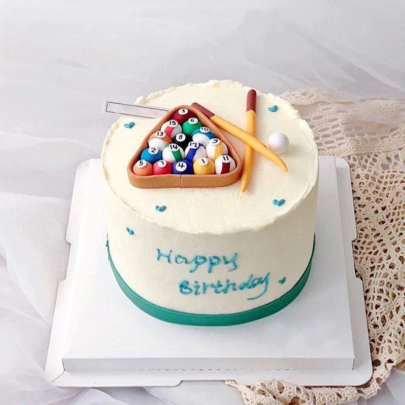 生日蛋糕装饰男士生日蛋糕网红软胶台球桌斯诺克球摆件甜品台装扮