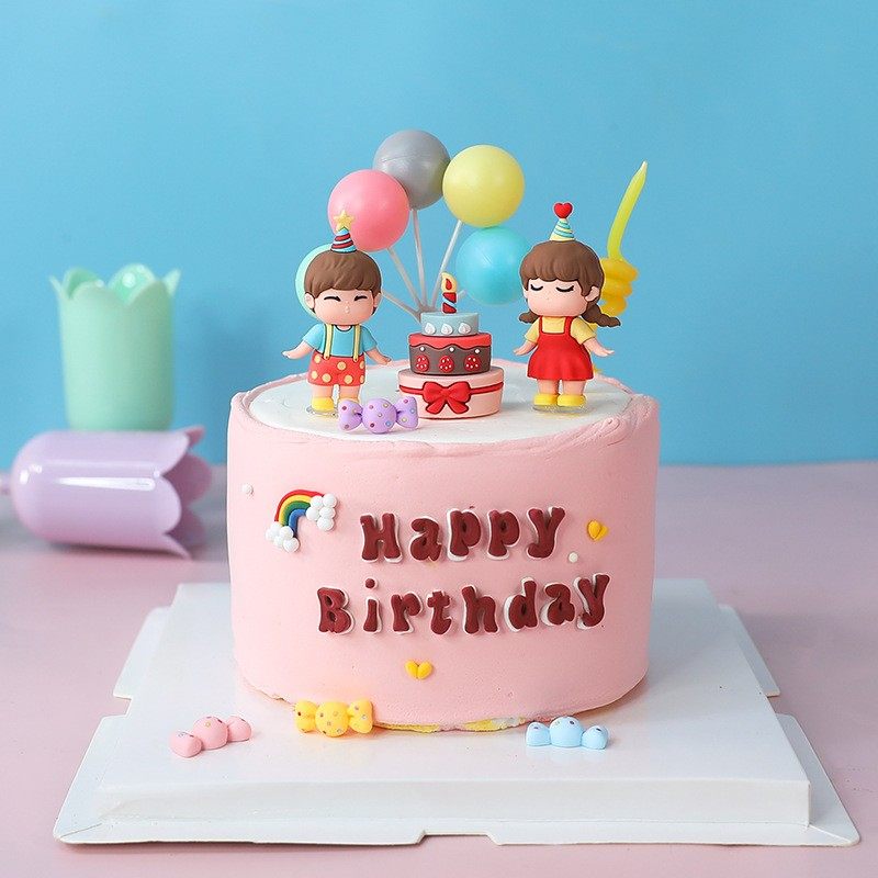 烘焙蛋糕装饰过生日吹蜡烛男孩女孩软胶摆件彩色卡通气球派对插件