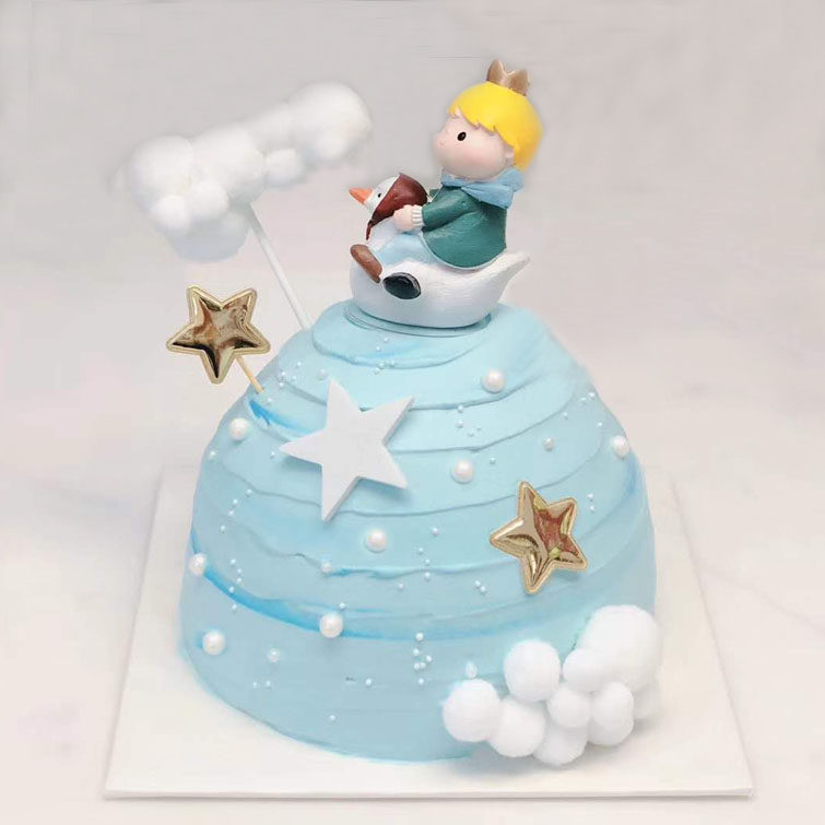 情景蛋糕卡通 可爱小王子眺望日落 场景儿童生日蛋糕装饰摆件公仔