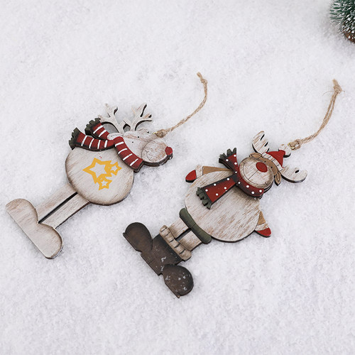 圣诞树挂件麋鹿木质圣诞饰品白色挂饰圣诞节日装饰品节日工艺品