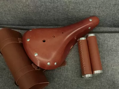 牛皮鞍座把套皮革包3件套改装复古风