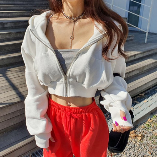 春秋时尚短款运动卫衣开衫外套女