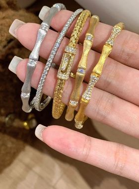 麦穗拉丝编织满钻镶嵌锆石竹节手镯女小众感轻奢百搭新品手饰