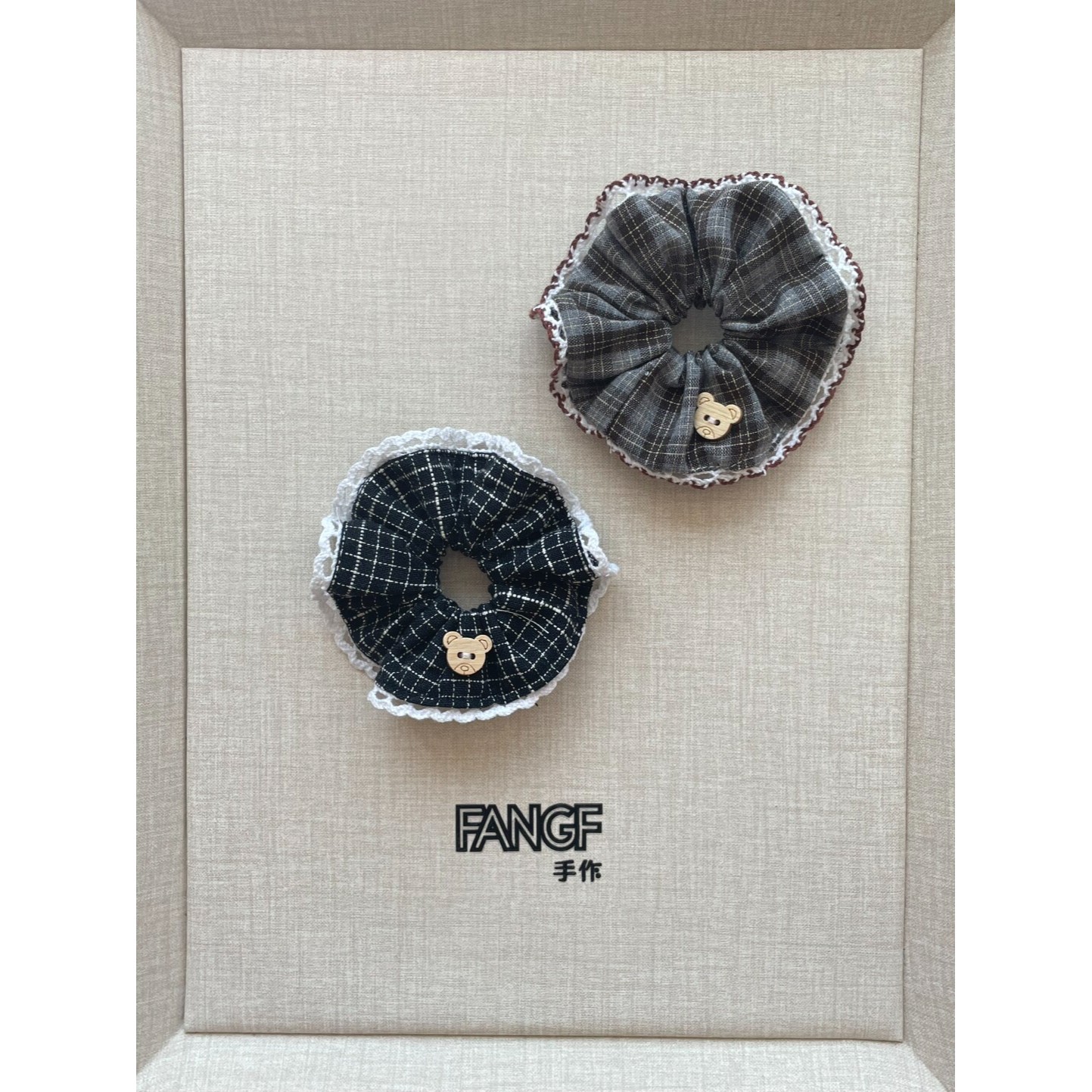 精致手作格纹拇指发圈大肠发圈韩系气质扎发头绳女发饰女孩