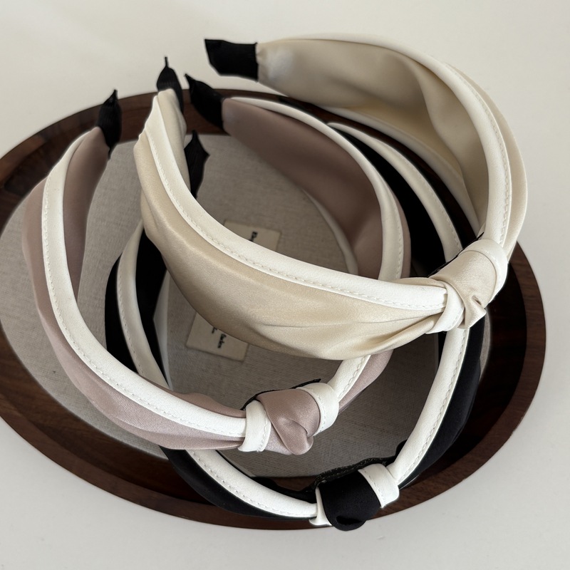 韩版感奶油缎面交叉打结撞色发箍高颅顶气质日常外戴发卡头箍