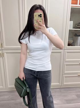 2024基础款圆领正肩短袖t恤纯棉打底体恤显瘦修身气质大码上衣女