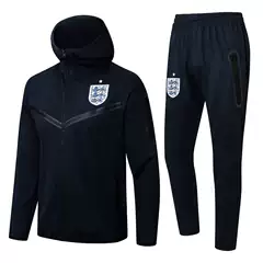 England National Team Hooded Jacket Fleece Warm Football Tracksuit Long Set Winter Training Suit Men's Fan Version
