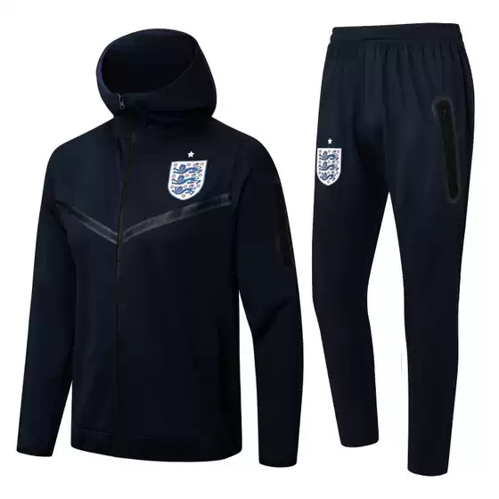 England National Team Hooded Jacket Fleece Warm Football Tracksuit Long Set Winter Training Suit Men's Fan Version