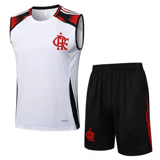 2526 Season Flamengo White Vest Football Uniform Breathable Warm-Up Training Uniform Sleeveless Quick-Drying Fan Shorts