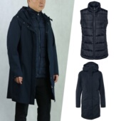 德国商务户外弹力显瘦抗风保暖三合一长款 防雨透气连帽外套冲锋衣