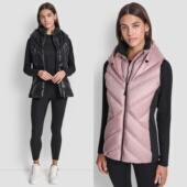 美国小众户外运动时尚 保暖抗风透气仿皮草绗缝连帽背心弹力棉坎肩