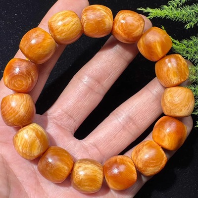 天然北沉香胡珀木单圈老型珠手串