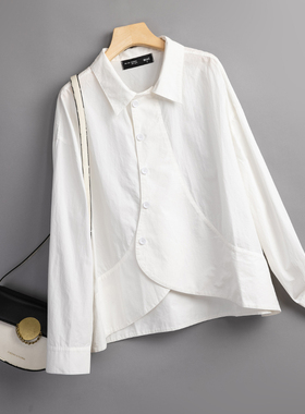 MASE/棉白衬衫女长袖秋季上衣服休闲高级感衬衣女款新款外穿