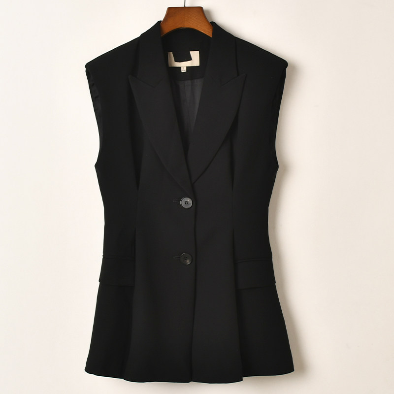 艾诺丝系列韩版百搭黑色时尚背心简约设计感宽松冬季外穿马甲