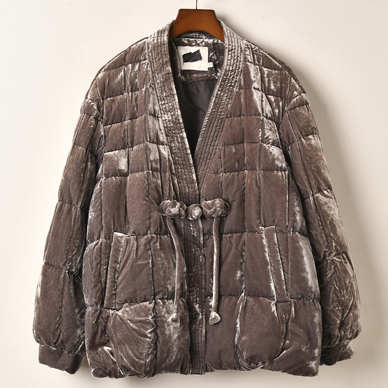 艾诺丝系列简约设计感新中式鹅绒羽绒服女短款盘扣外套冬季保暖