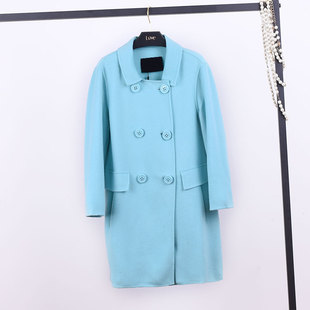卡系列2022冬季新品折扣上新双面呢纽扣衬衫领清新修身女大衣外套