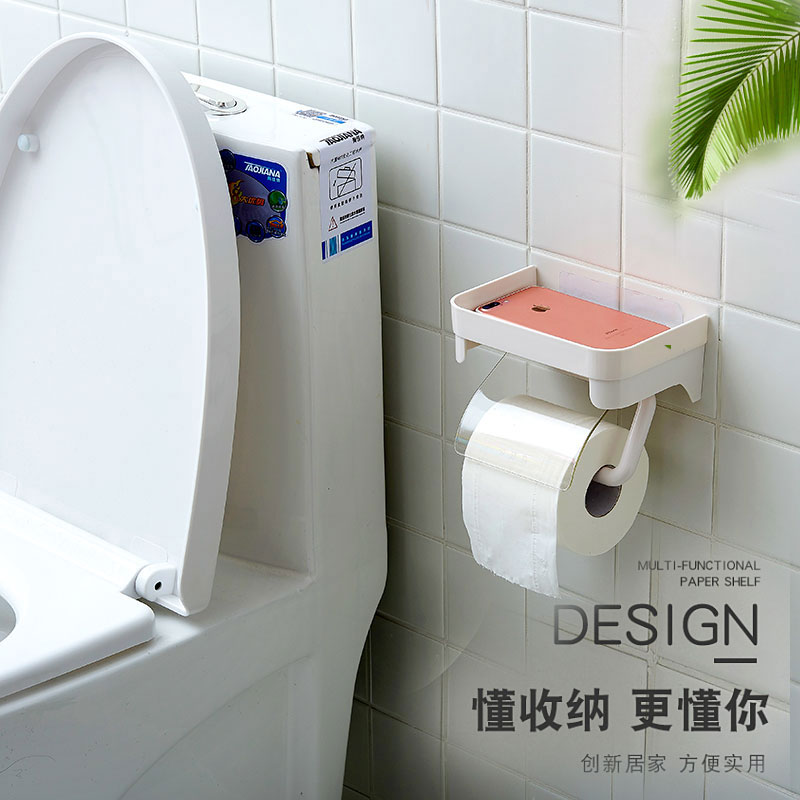 卫生间卷纸架洗手间手机置物架塑料强力免打孔防水创意厕所纸巾盒