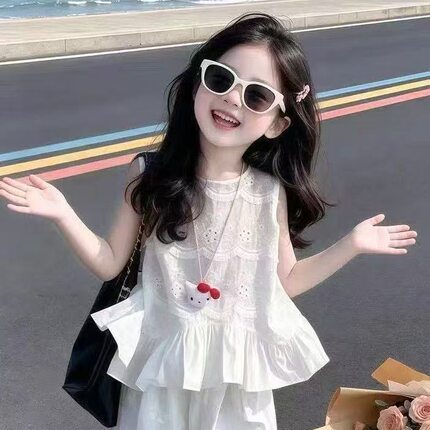 女童套装两件套2026夏季新款韩系高级感小女孩白色背心阔腿裤洋气