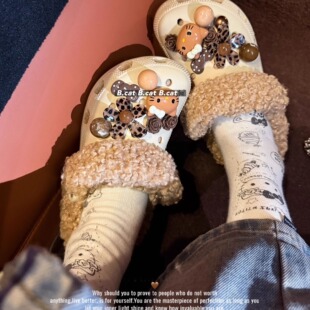 扣装 饰配件适配crocs 花鞋 鞋 黑毛猫咪 原创设计秋冬洞洞鞋