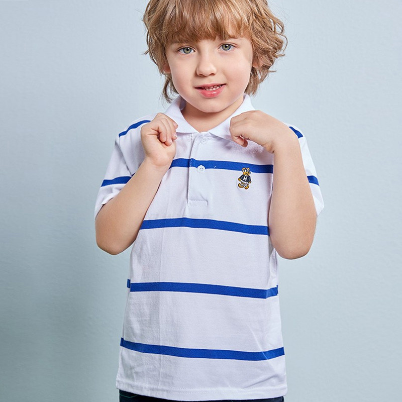 儿童POLO衫短袖T恤男童纯棉弹力儿童条纹全棉翻领体恤衫透气夏季