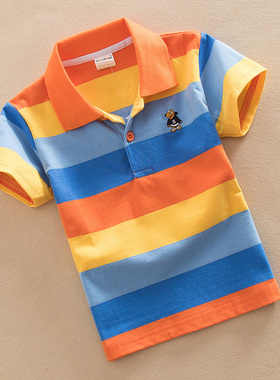 2025新款男童条纹POLO衫儿童短袖t恤90-165cm童装中童大童春夏装