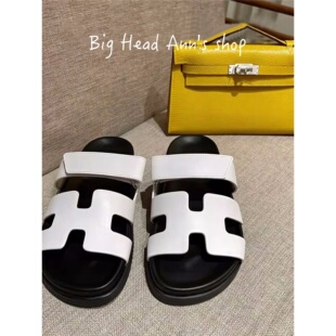 BHA 休闲百搭防滑 真皮魔术贴一字拖女夏外穿增高平跟凉拖鞋