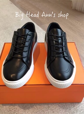 Big Head Ann's shop/真皮休闲情侣款系带板鞋百搭舒适运动鞋黑色