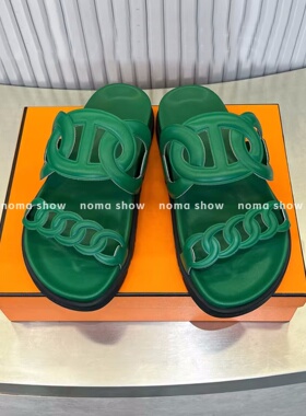 Big Head Ann绿色猪鼻子厚底一字拖女外穿沙滩凉拖鞋防滑
