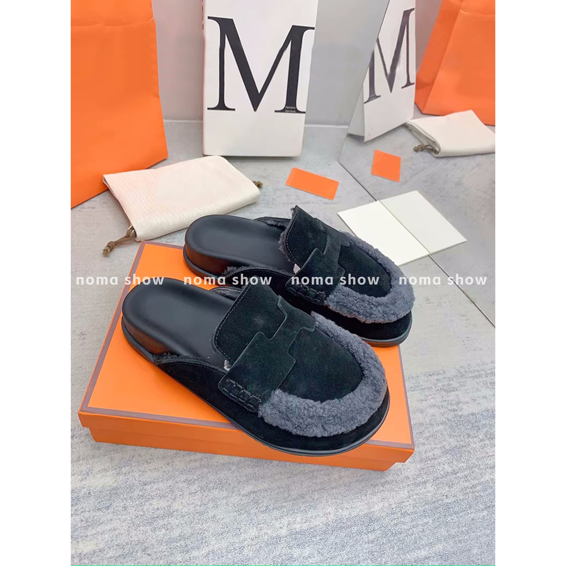 Big Head Ann真皮羊羔毛包头半拖鞋女外穿厚底毛毛鞋休闲懒人拖鞋,女鞋,一字拖,淘宝优惠券,粉丝福利购,淘宝优惠卷