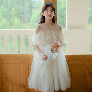 女童绝美公主裙夏装2026新款儿童仙女风露肩网纱连衣裙生日礼服裙