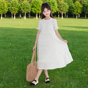 女童白色蕾丝连衣裙夏季2026新款中大童绝美法式公主裙雪纺仙女裙