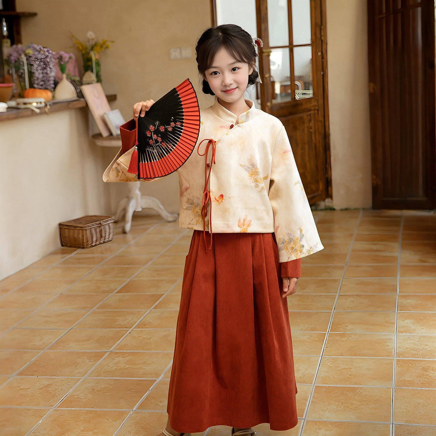 女童汉服套装2025新款儿童中国风唐装女孩古风拜年服马面裙两件套