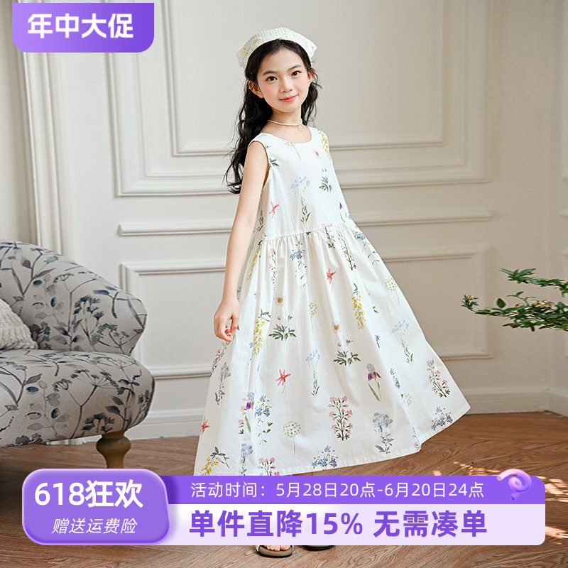 儿童碎花裙夏季2025新款大童清新宽松背心裙女童纯棉度假风连衣裙