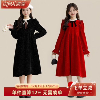 女童高级感礼服公主裙红色拜年服