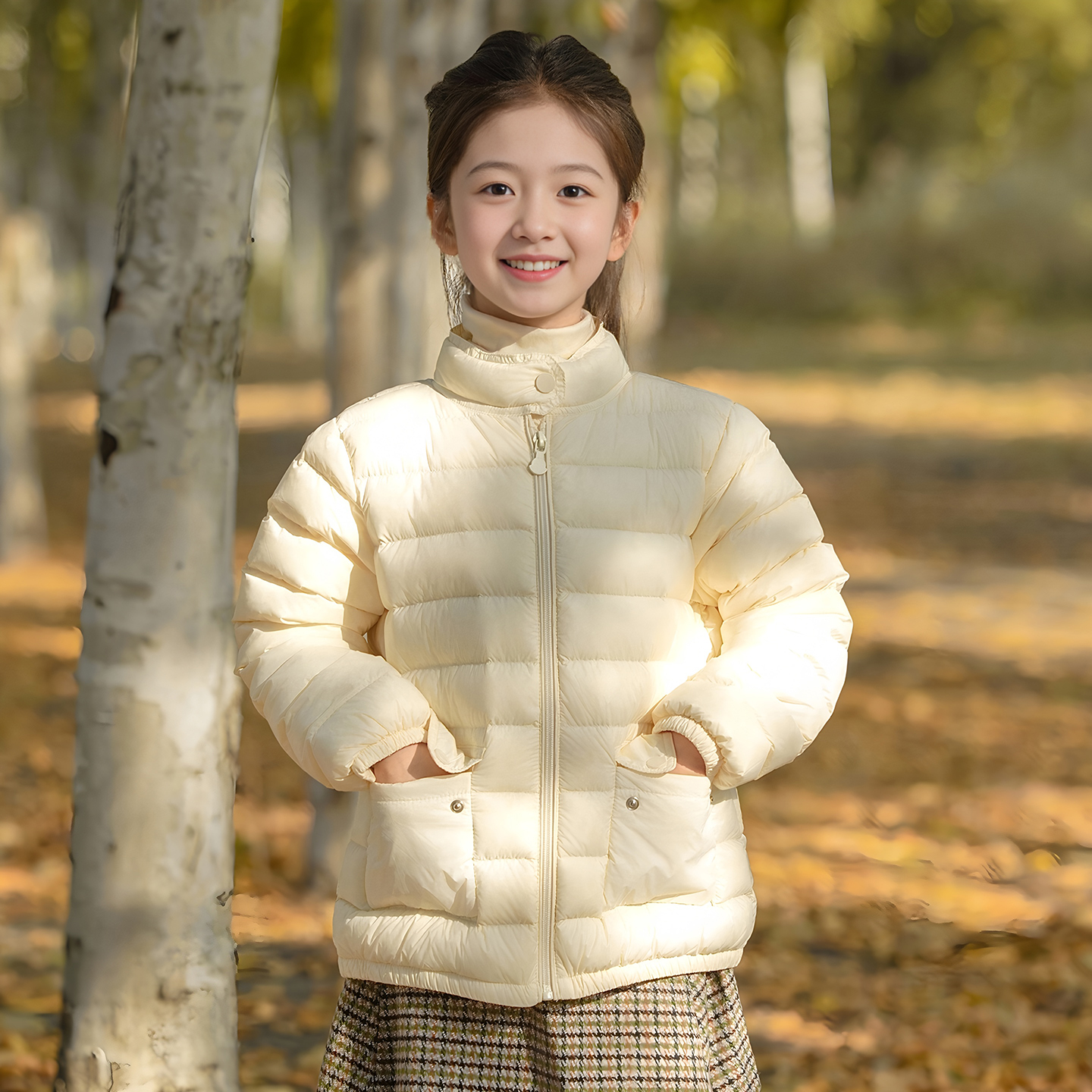 小满鹅儿童洋气短款立领羽绒服