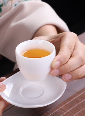 德化鹭城陶瓷茶具家用办公功夫茶杯纯白色手工主人单杯6个装天然