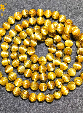 天然钛晶多圈手链一物一图款金发晶顺发猫眼石男女108颗佛珠手串