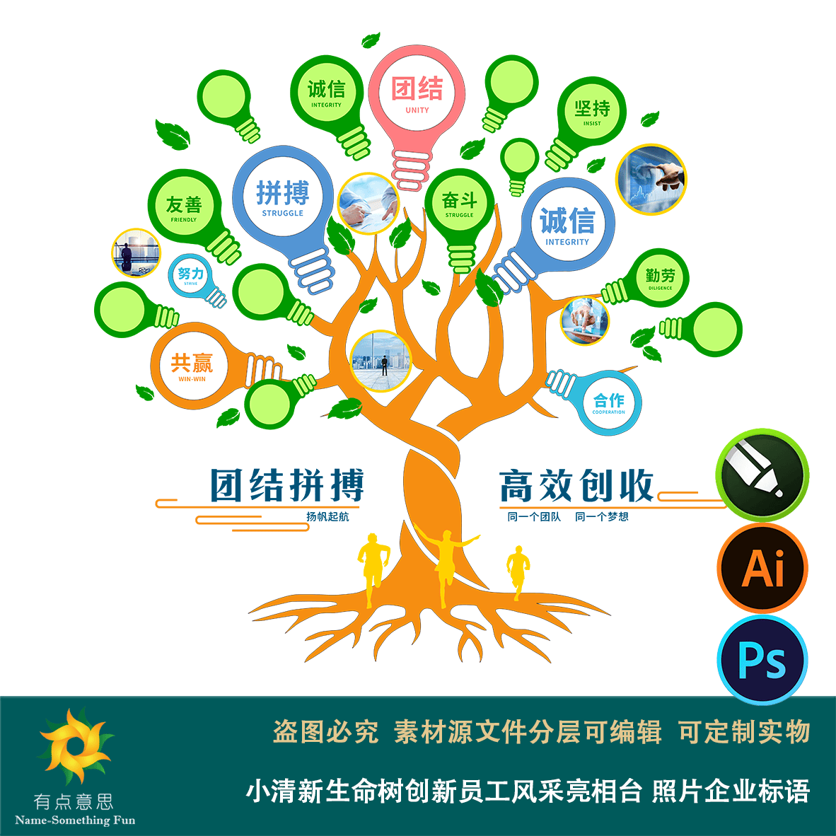 大树形状小清新生命树创新员工风采亮相台照片企业标语文化墙素材